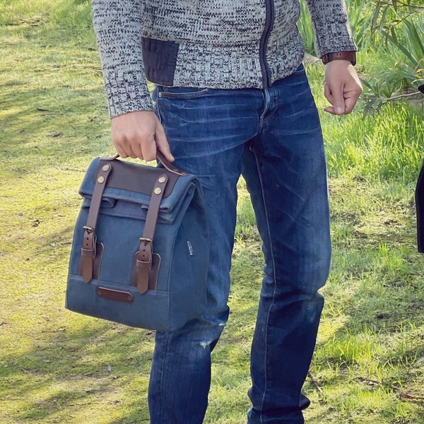 wasserabweisende Lunchbag im Vintage-Stil, gewachste Denim-Lunchtasche, gewachste Jeans-Mehrzwecktasche.