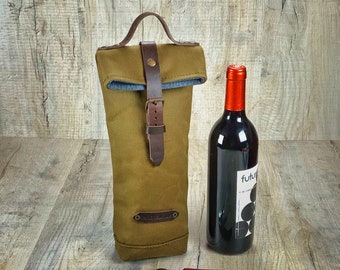 Waxed canvas bottle bag, canvas barbecue bag, canvas wine bottle bag.