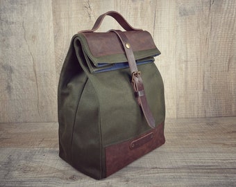 Canvas and leather university bag, waterproof and reusable lunch bag