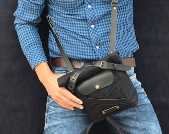 Black waxed canvas messenger, waxed canvas day bag