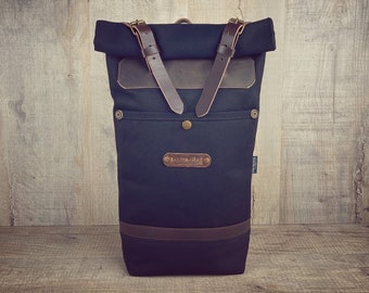Small waxed canvas backpack, canvas travel backpack with leather details, water resistant design backpack.