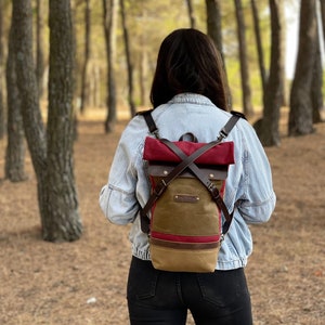 Waterproof student convertible backpack, small waxed backpack for travel, designer backpack for office