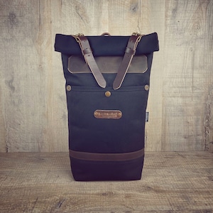 Small waxed canvas backpack, canvas travel backpack with leather details, water resistant design backpack.