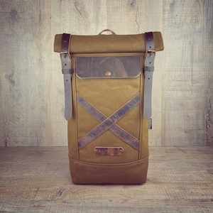 Daily waxed canvas backpack, small canvas backpack for work, waxed designer backpack.