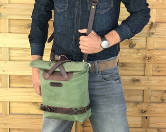 Messenger bag canvas and leather with minimalist design, canvas bag to carry it crossed to the body