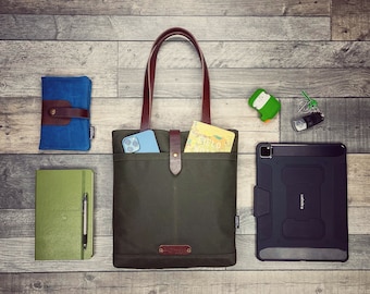Waxed canvas bag for laptop and tablet, small slim style bag for outings in the park, multi-purpose waterproof bag.