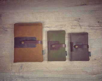 Funda de lona encerrada para livret A5, funda moleskine y notas de campo, funda para celular de lona y cuero