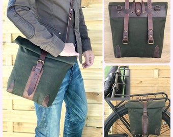 Convertible canvas waxed messenger bag for bicycles, City Bike Accessories