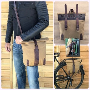 bolsa de manillar de bicicleta,bolsa de mensajero de lona encerada para bicicleta imagen 1