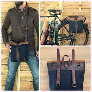 Large size messenger for bicycle lovers, waxed canvas bag convertible into a saddlebag.