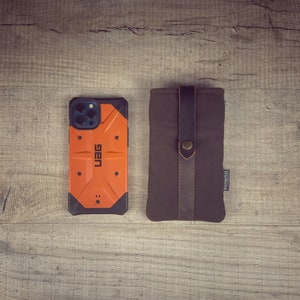 Custodia universale impermeabile per telefono, custodia per smartphone in tela e pelle.