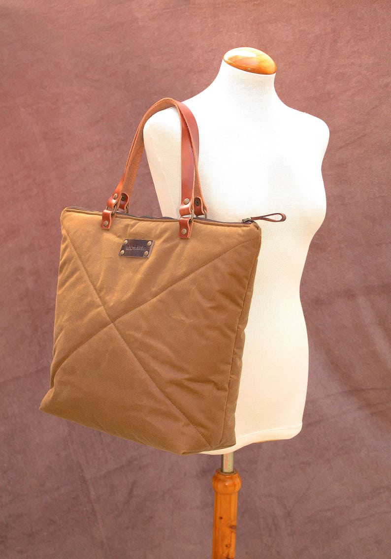Waxed Canvas Tote Bag Zipper Tote Bag Travel Bag Canvas Etsy