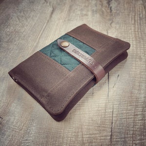 Funda de lona para moleskine, cartera de lona encerada para notas de campo, cartera para pasaporte de lona.