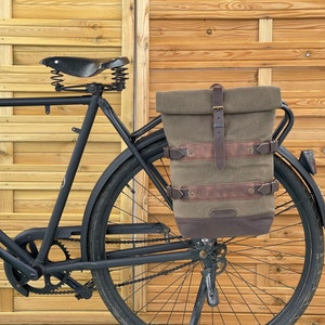 Waxed canvas bicycle backpack, canvas and leather bicycle backpack image 7