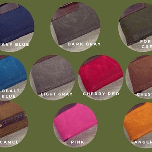 May include: A selection of 10 different colored fabric swatches, including navy blue, dark gray, forest green, cobalt blue, light gray, cherry red, chestnut, camel, pink, and tangerine.