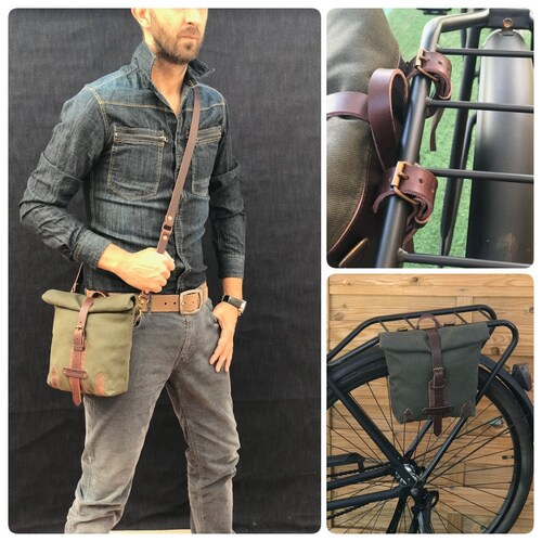 Messenger With Folded Top in Waxed Canvas / Musette / Satchel Etsy