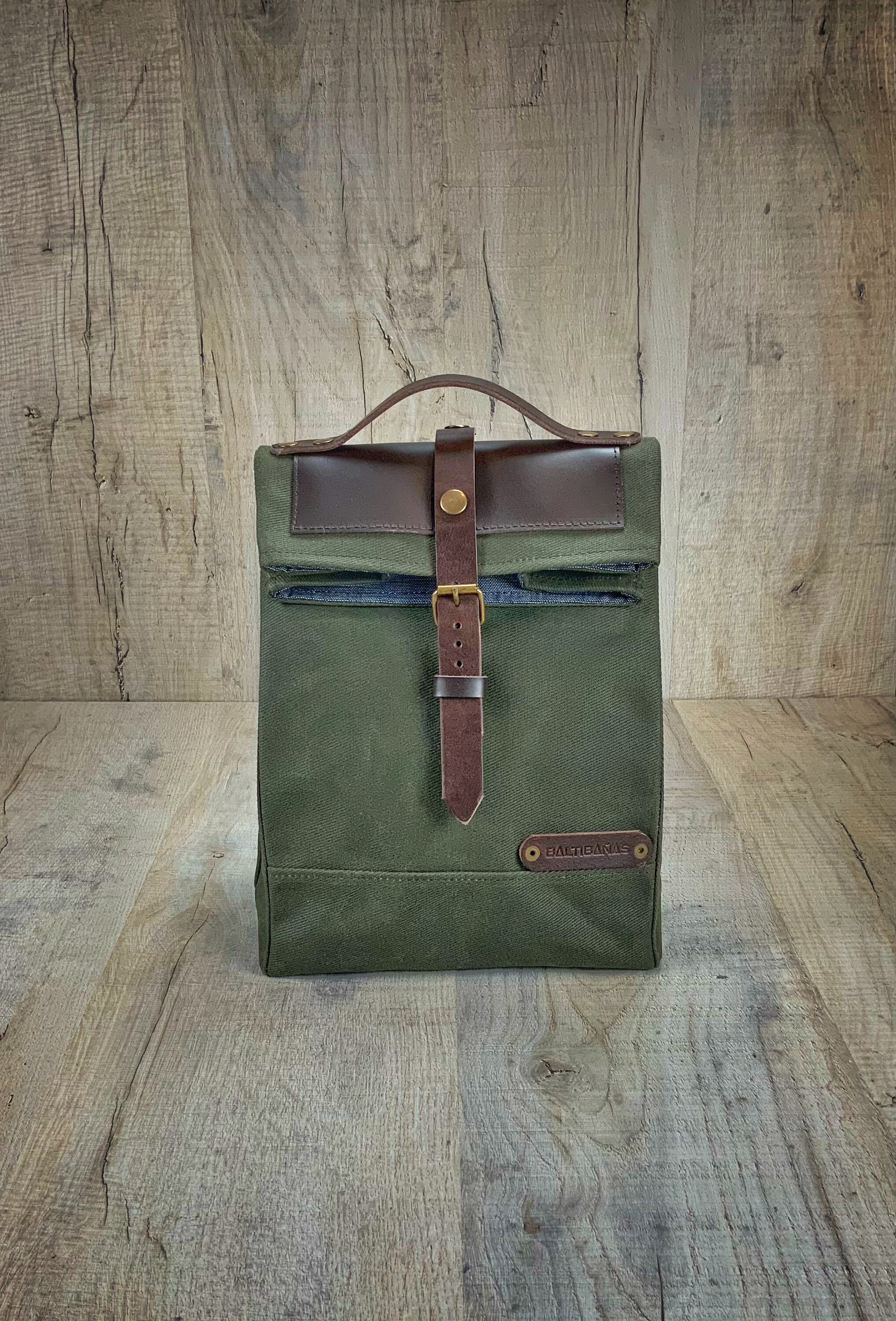 Etsy - Baltibanas Unisex Green Lonchera De Lona Con Detalles En Cuero, Bolsa Trabajo Para La Comida, Almuerzo Hombre Reutilizable