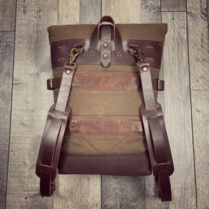 Waxed canvas bicycle backpack, canvas and leather bicycle backpack image 5