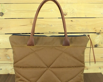 Waxed Canvas Tote Bag, Canvas and leather bag, Travel Bag, Canvas Tote, waxed bag, shopping bag, tote bag with leather, zipper tote bag