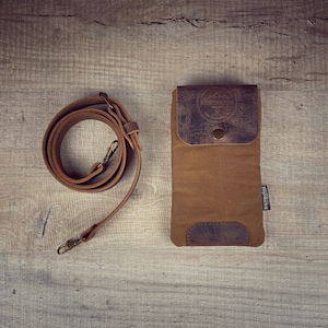 Waxed canvas cell phone case, waxed belt cell phone case, waxed hanging cell phone case image 1