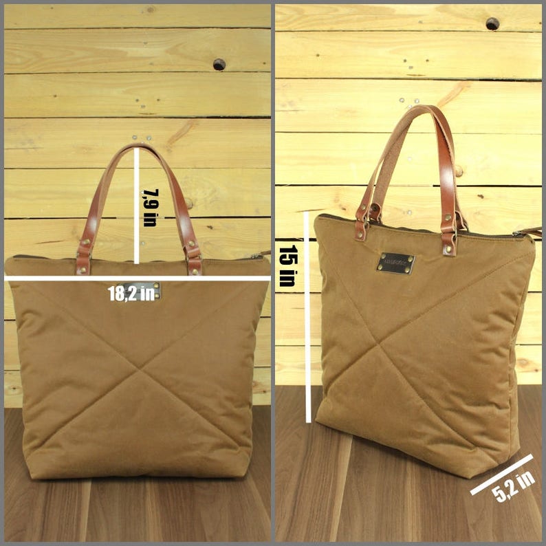 Waxed Canvas Tote Bag Zipper Tote Bag Travel Bag Canvas Etsy