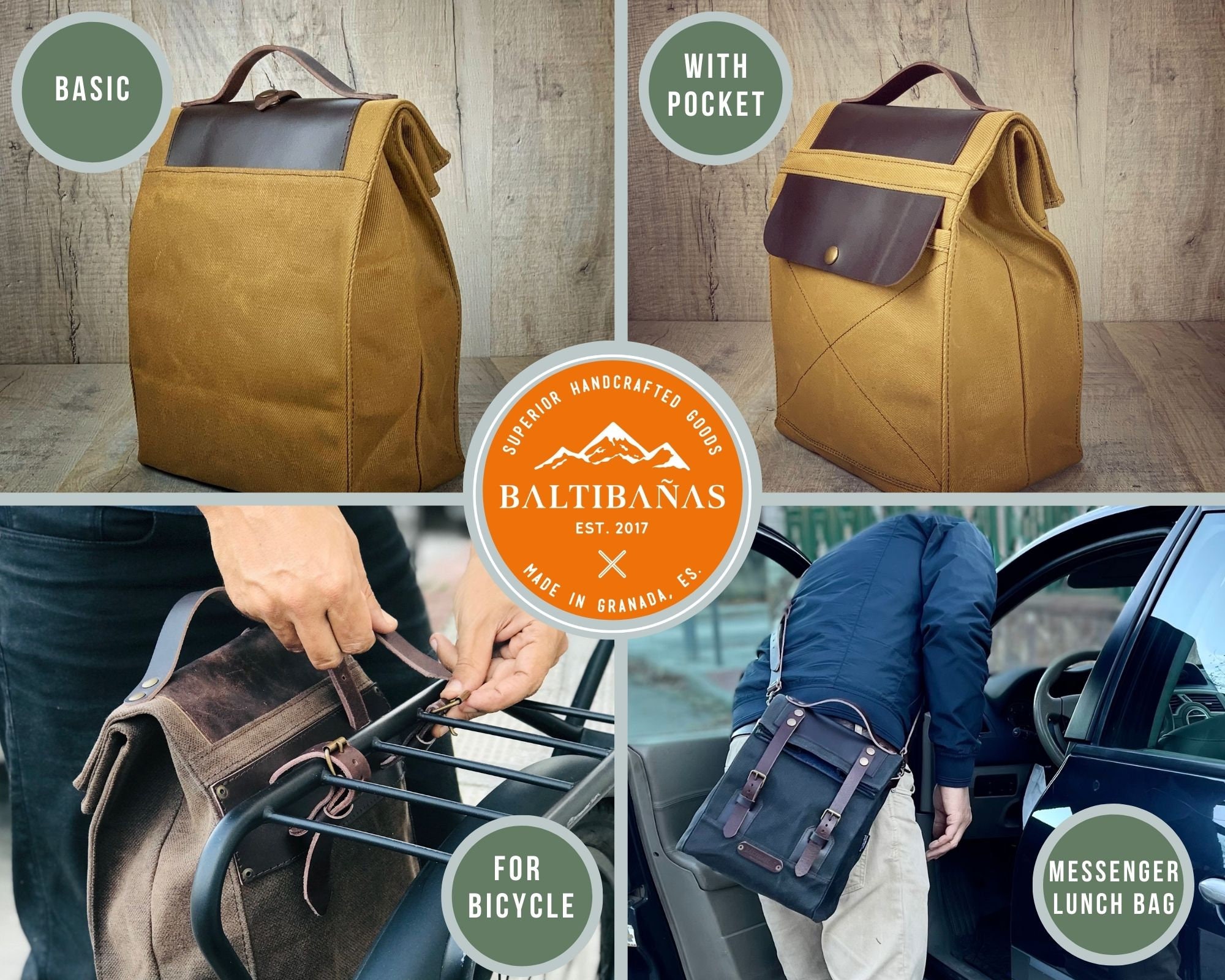 Unisex Waxed Canvas and Leather Unisex Lunch Bag Designer Lunch