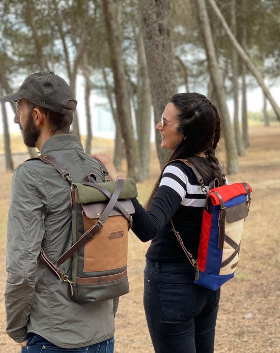 Designer Backpack for Travel, Waxed Canvas and Leather Daily  display picture 1