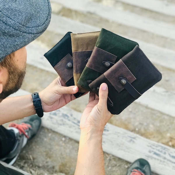 Cover for waxed canvas moleskine, canvas wallet for field notes, travel document organizer