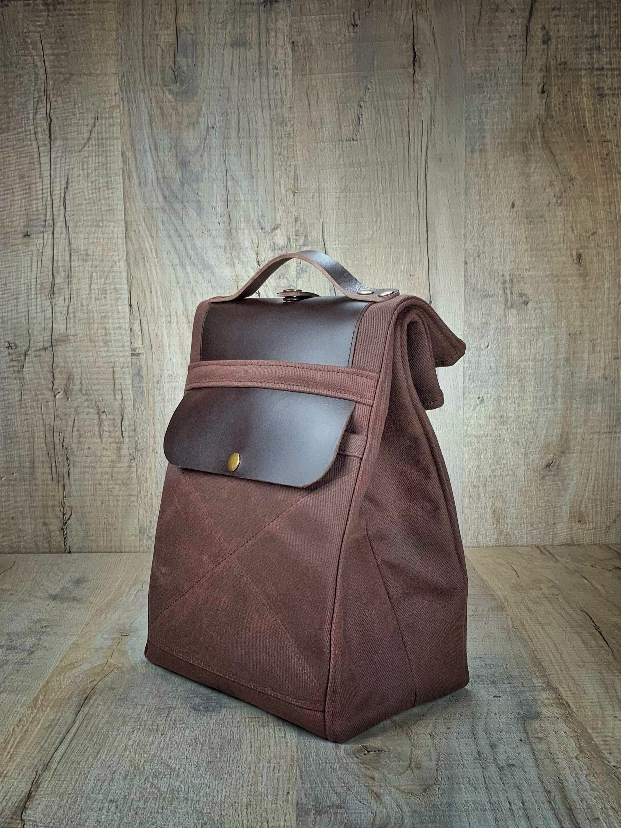 Brown Lunch Bag With Handle Waxed Canvas Lunch Bag Waxed Cotton
