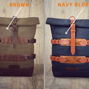 Waxed canvas bicycle backpack, canvas and leather bicycle backpack image 9