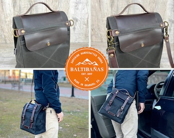 Waxed canvas bag with handle, elegant lunch box for men.