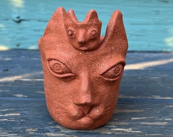 Cat Pot with Tiny Cat Pot: Original handmade cat pot