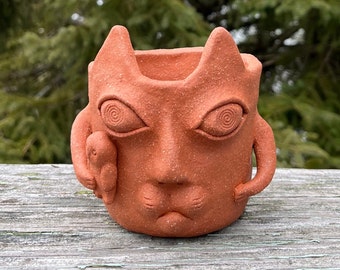 Bigger Owl Keeper Pot: Original handmade cat pot