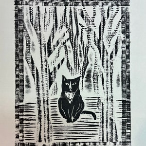 Outdoor Cat: Collagraph print of an exterior scene. image 2