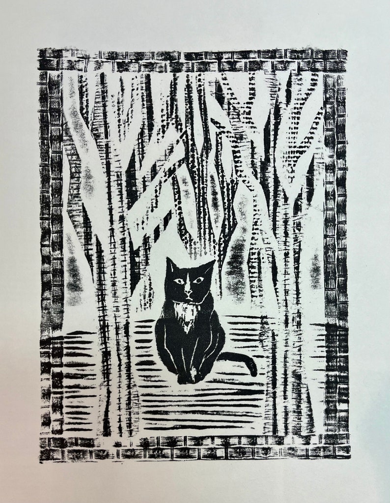 Outdoor Cat: Collagraph print of an exterior scene. image 2