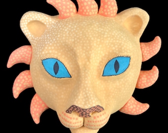 Blue-Eyed Lion: colorful ceramic cat mask