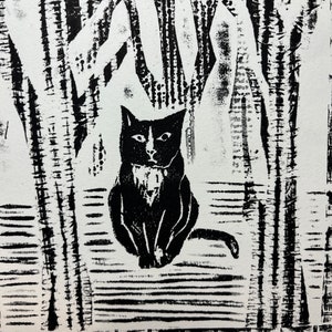 Outdoor Cat: Collagraph print of an exterior scene. image 3