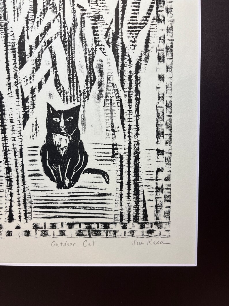 Outdoor Cat: Collagraph print of an exterior scene. image 5