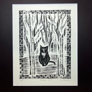 Outdoor Cat: Collagraph print of an exterior scene. image 1