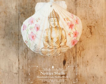 Hanging Buddha Decoration on a Giant Scallop Shell by Netties Shells