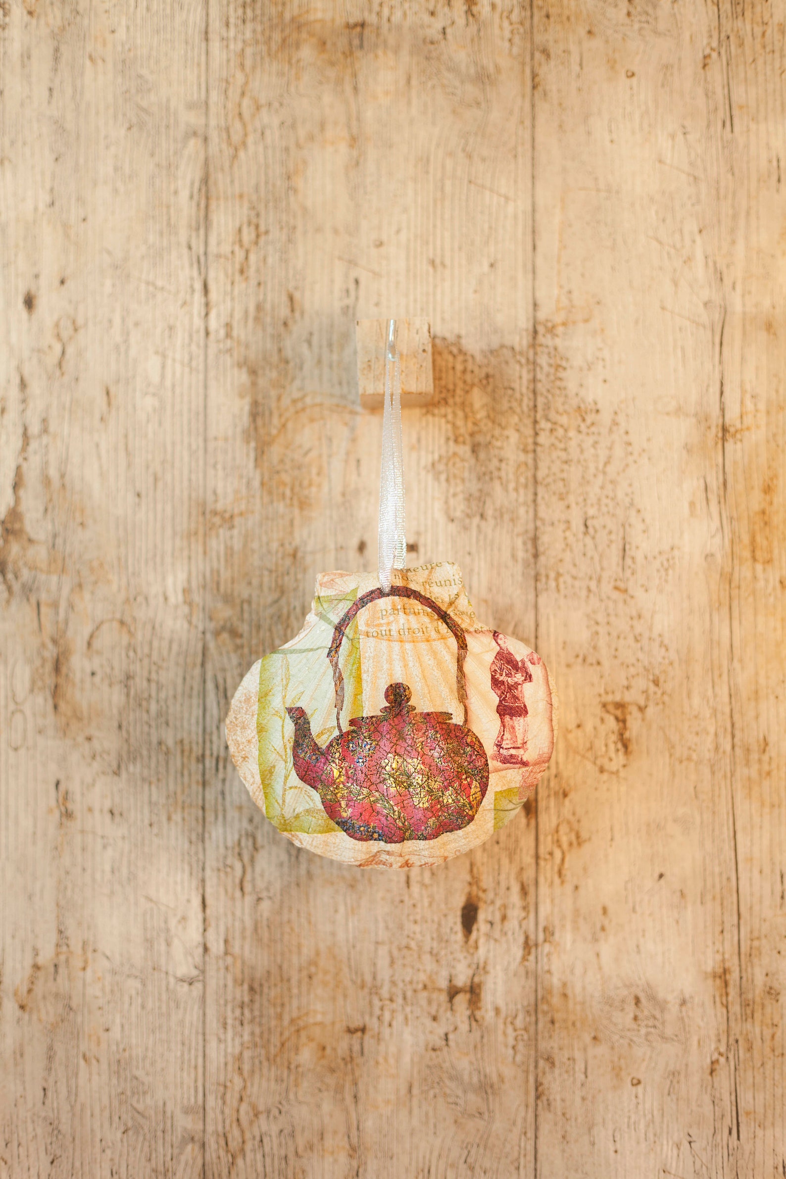 Hanging Teapot Decoration on a Giant Scallop Shell by Netties Etsy