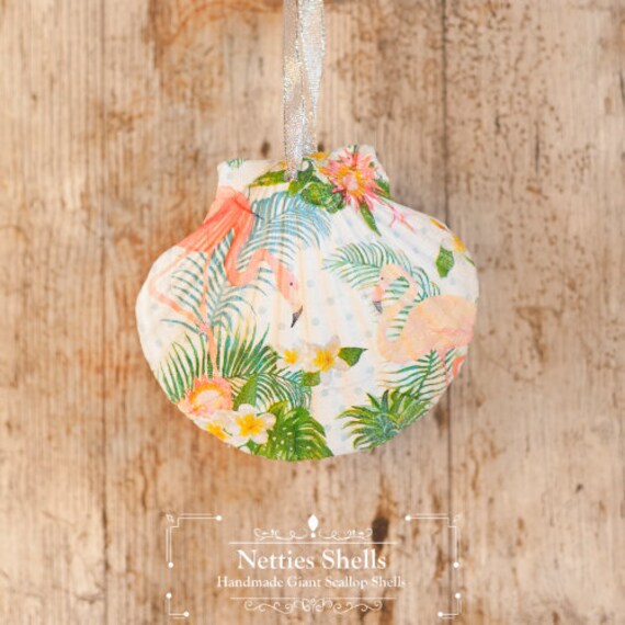 Pink Flamingo Giant Scallop Shell Decoration For Hanging Etsy
