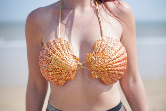 Medium Swimmable Mermaid Bra; Amber. Adult Medium for Festivals, Parties  and Cosplay, mermaid dress up, mermaid costume, shell bra.