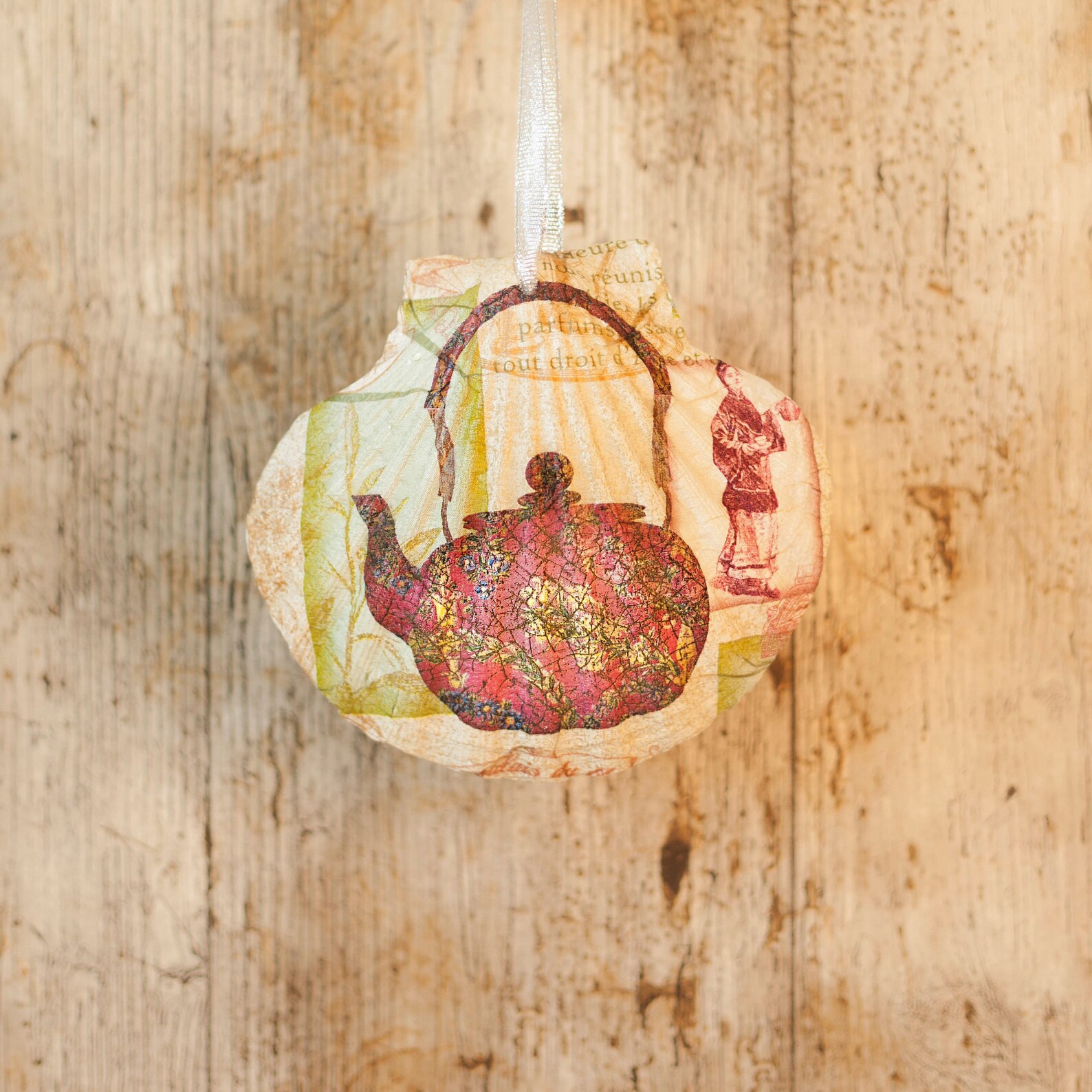 Hanging Teapot Decoration on a Giant Scallop Shell by Netties Etsy