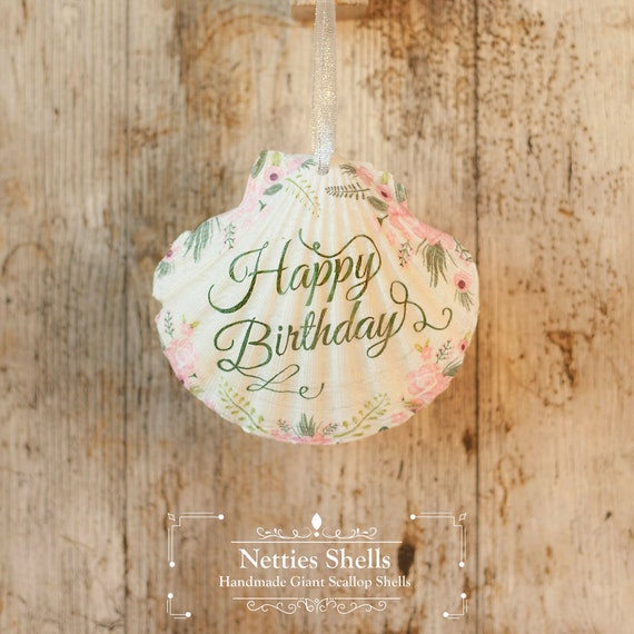 Hanging Happy Birthday Decoration On A Giant Scallop Shell Etsy