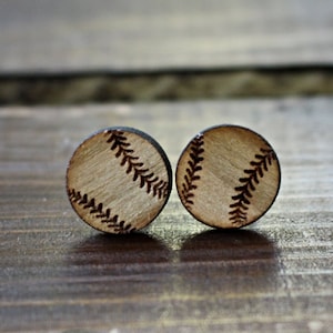 Wood Baseball Earrings