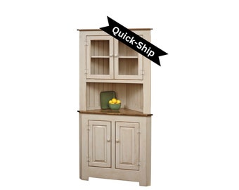 Quick-Ship / Amish Farmhouse Corner Cabinet / Free Shipping (Ships in 2-4 weeks)