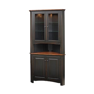 Lancaster - Amish Glass Door Corner Hutch / Free Shipping & Delivery to Any of the Lower 48 United States