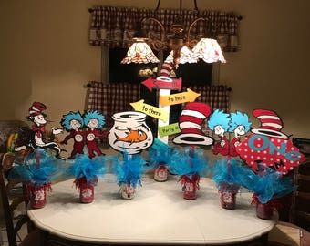 Dr Seuss cat in the hat themed centerpieces