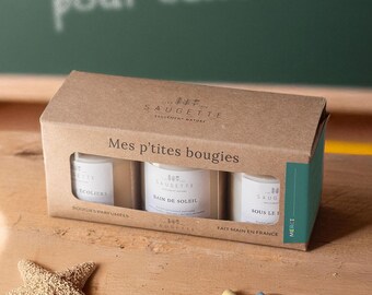 Gift set “Thank you Teacher, Nanny, ATSEM” - 3 handcrafted candles - Schoolchildren’s glue, Sunbathing, Under the fig tree.